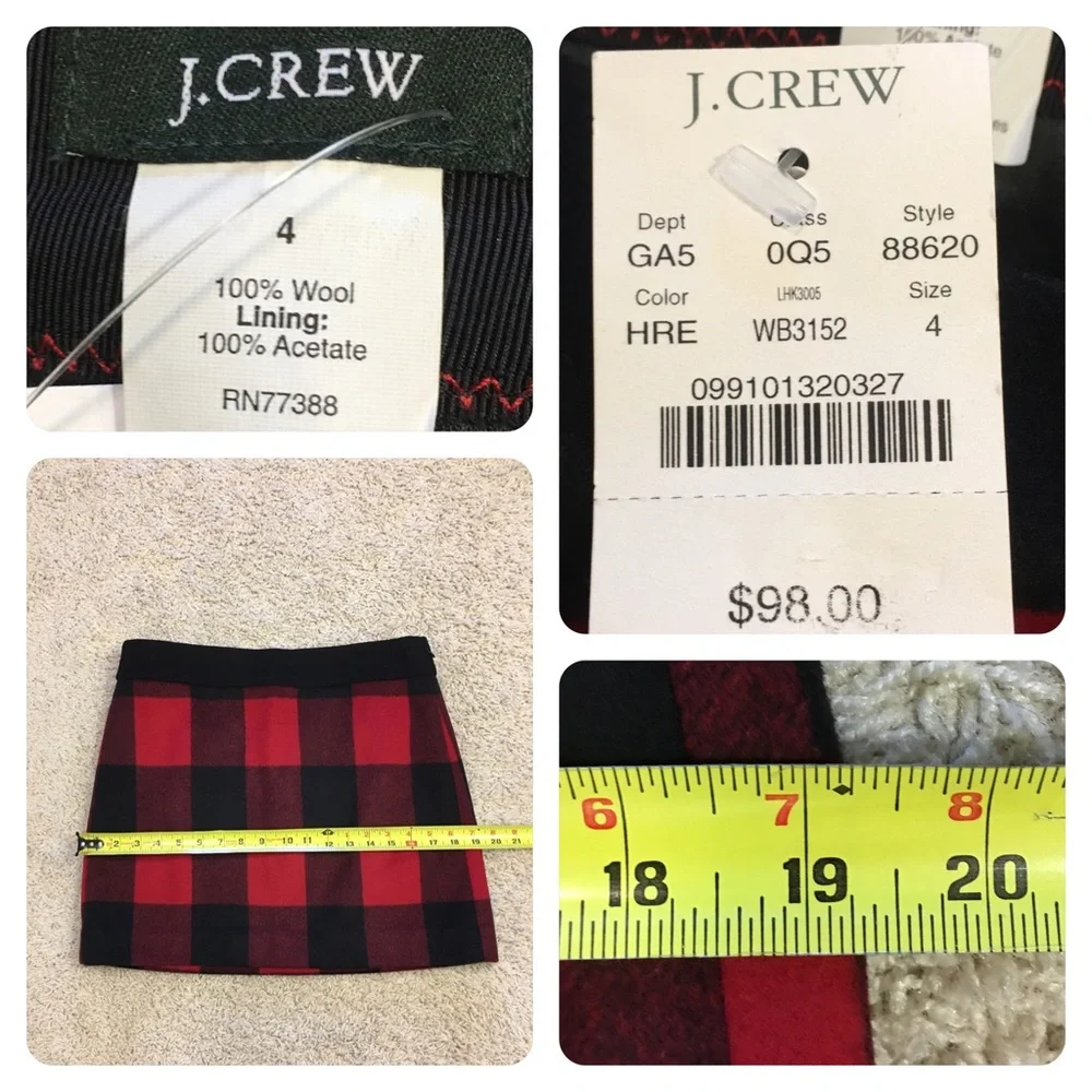 J. Crew Red and Black Buffalo Plaid Wool Mini Skirt